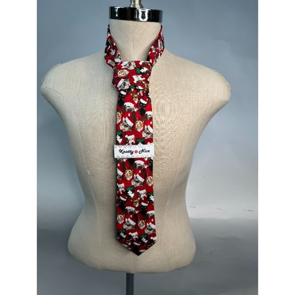 Knotty and Nice Santa Cats Holiday Christmas Tie OS Red Santa Polyester - Picture 6 of 16